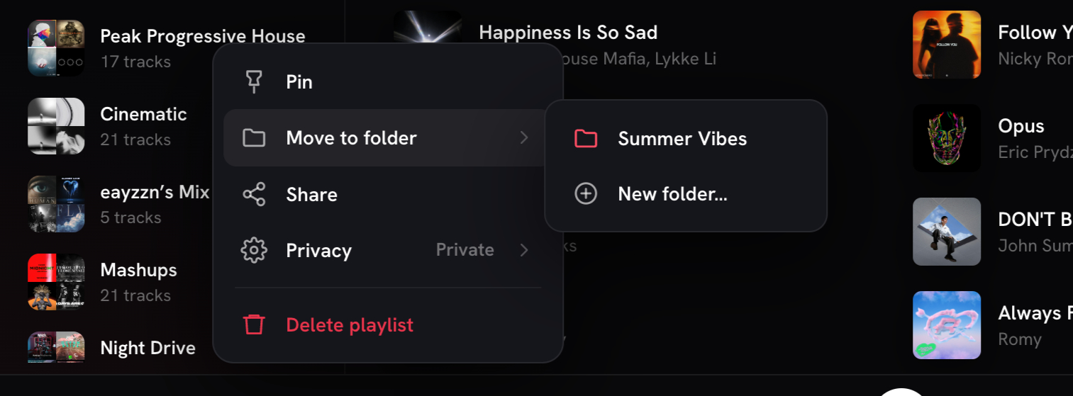 Move a playlist into a folder