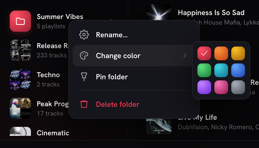 Change a playlist folder color